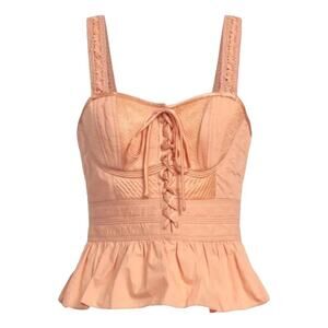 Ulla Johnson Silk Corset Peplum Top Peach Lace-Up Boho Cottagecore Sz 2